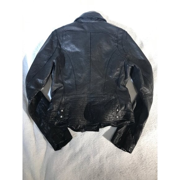 Women's Black Textured Leather Asian Styled Multi Zipper Y2K Motorcycle Jacket - Picture 2 of 7